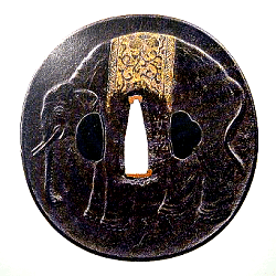 [ Elephant ] Tetsu-Ji Sukidashi-Bori Iroe Tsuba
